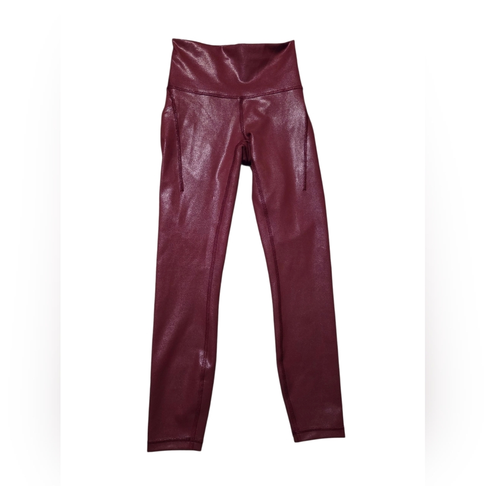 Lululemon Maroon Wunder Train HR Tight Size 4 Foil leggings Special Edition